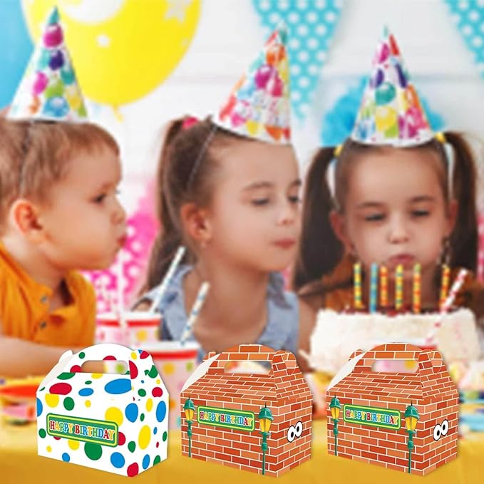 Zliisang 16PCS Cartoon Red Brick Wall Candy Boxes Colorful Goodie Gift Bags for Kids Birthday Party Favors Bags Treat Candy Decorations for Kids Baby Shower Birthday Favors