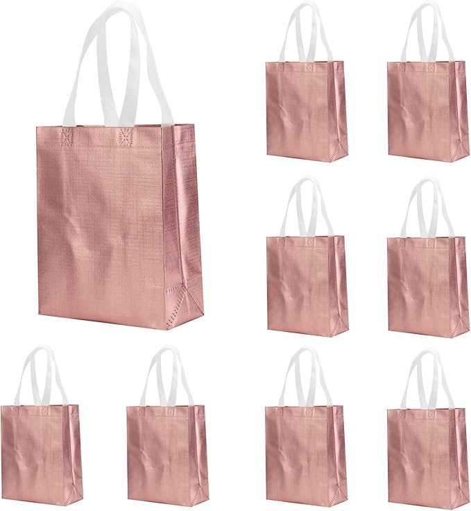 Tendwarm 12 Pcs 8x4x10 Inches Reusable Rose Gold Gift Bag Favor Bags for Party Wedding Christmas Medium Size