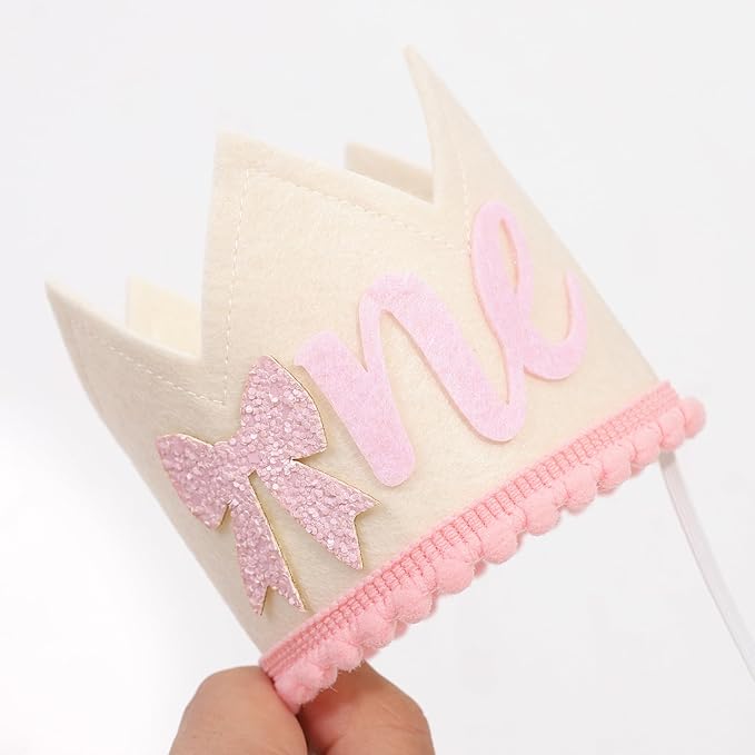 Bow One Birthday Crown -Pink Bow One Birthday Decorations, Sweet 1st party Hat, Little Princess Crown For Cake Smash,girls just wanna be one birthday