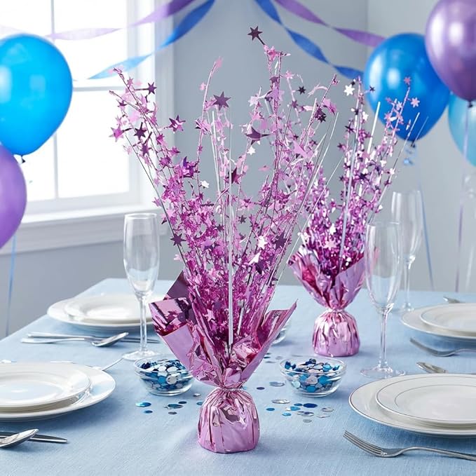 6 Pack Metallic Foil Spray Centerpiece Stars for Wedding, Birthday, Anniversary, Christmas Table Decor, Holiday Festival Baby Shower Graduation Mantle Party Decorations (Pink)
