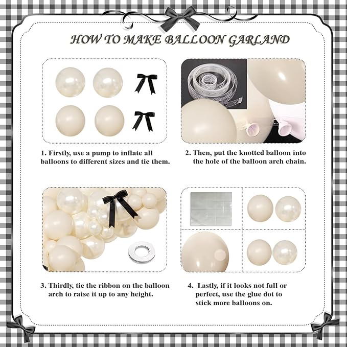 White Sand Balloon Arch Kit 141 Pcs Cream Beige Balloons Garland Arch Kit with Black Bow for Coquette Birthday Wedding Baby Shower Bridal Shower Decorations