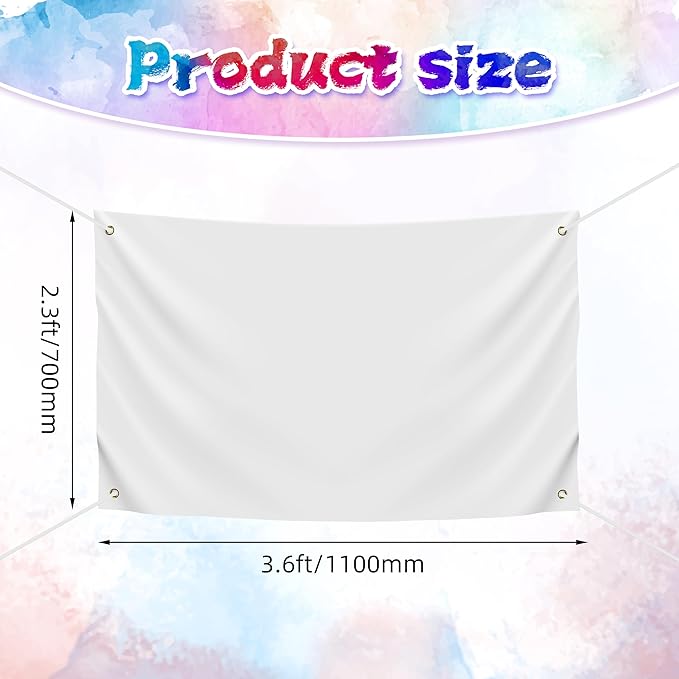 Blank DIY Banners Polyester Oxford Cloth White Banner with Hanging Rope for Wall Signs Writing DIY Painting Indoor Outdoor Office Camping Yard Birthday Party Decorations Supplies 3.6x2.3ft-BECKTEN