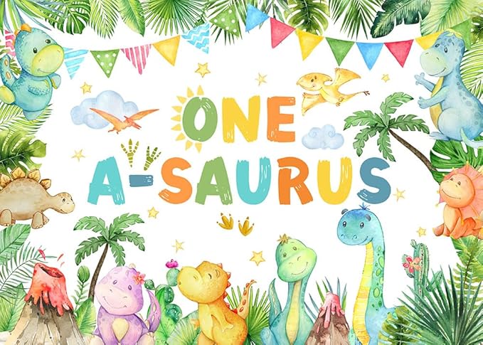 Mocsicka One a Saurus Birthday Backdrop Dinosaur 1st Birthday Decorations Banner for Boys One Year Party Photography Background Party Supplies