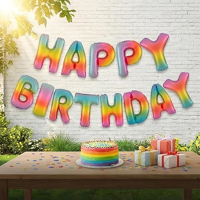 Colorful Rainbow Happy Birthday Banner Foil Letter Balloon, 14 Inch 3D Reusable Inflatable Mylar Balloon Foil Sign, Birthday Decorations for Women Men Boys Girls Kids (Birthday Banner 4)