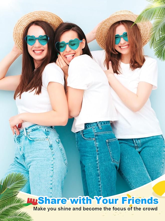 12 Pairs Heart Shaped Sunglasses for Women Colorful Glasses Fun Trendy Transparent Heart Sunglasses Party Favor
