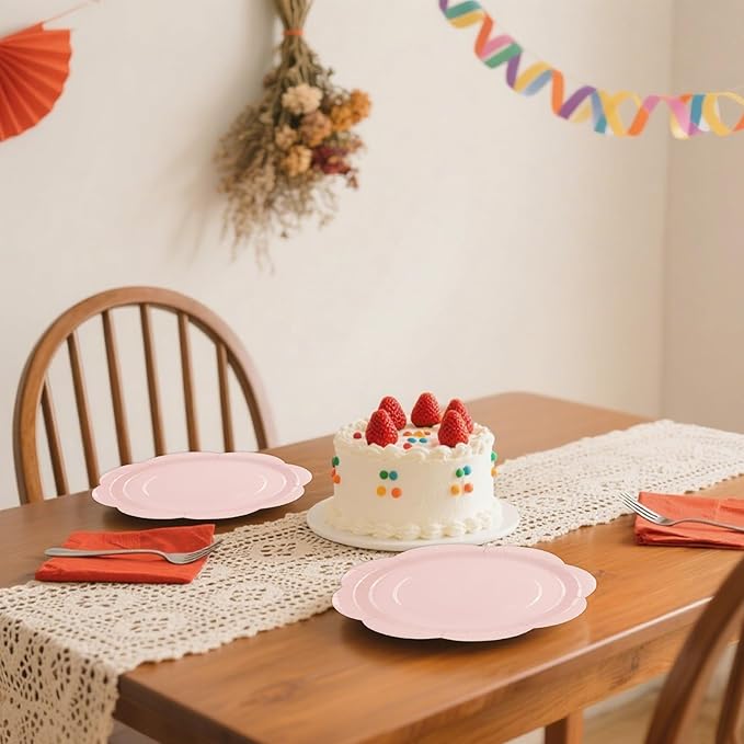 50 Pack Pink Paper Plates 7 Inch, Disposable Scalloped Plates Cake Dessert Plate for Dinner Baby Shower Wedding Bridal Shower Birthday Party Supplies (Pink, 7 inch)