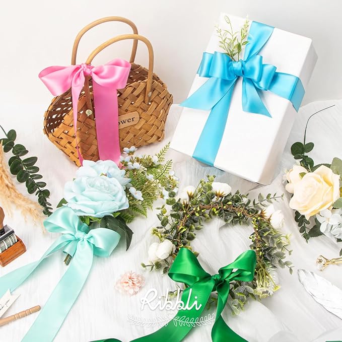 Ribbli Emerald Green Double Faced Satin Ribbon,1-1/2” x Continuous 25 Yards,Use for Bows Bouquet,Gift Wrapping,Wedding Decoration