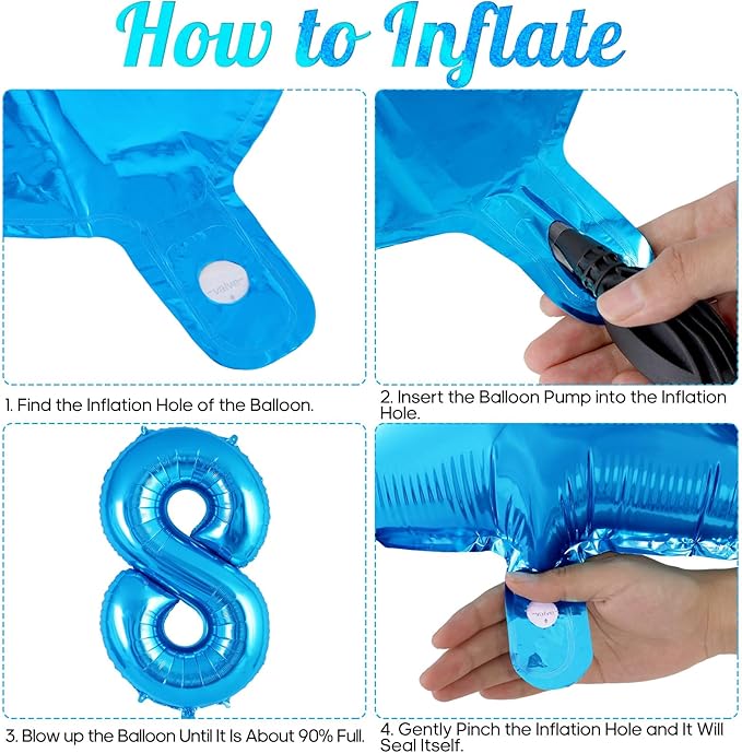 Blue Number 8 Balloon 40 Inch, Big Large Foil Helium Number Balloons, Jumbo Giant Mylar Number 8 Balloons for 8 Year Old Birthday Party Decorations Supplies Anniversary Celebration