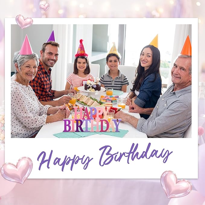 Novabright Happy Birthday Sign Centerpieces for Table Birthday Party Decorations for Women Bday Birthdays Themed Celebration Party Supplies(Pink and Purple,No Glitter)