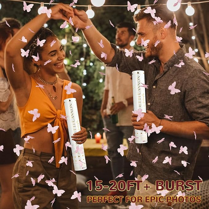 Confetti Cannon Butterfly Confetti Poppers 6 Pack Party Poppers 12 inch Pink Confetti Shooters Butterfly Sticks for Wedding Birthday Graduation Anniversary Bridal Shower Valentines Christmas New Year