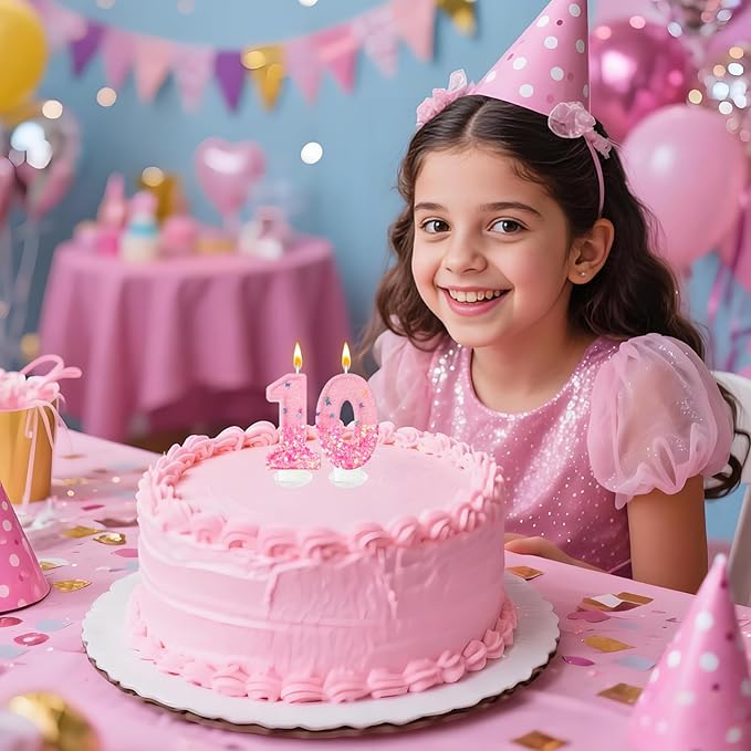 Pink Sequin Birthday Candles, Cake Number Candles, Girls 0th Birthday Decorations, Suitable for Birthday Parties, Anniversary Party Decorations(10)