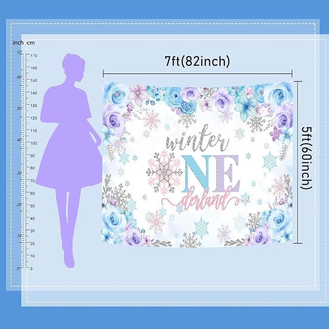 Mocsicka Winter Onederland Backdrop Winter Wonderland Girl Snowflake First Birthday Party Decoration Blue Purple Silver Banner 1st Birthday Banner Photo Booth Props (Purple, 10x8ft(120''x96''))