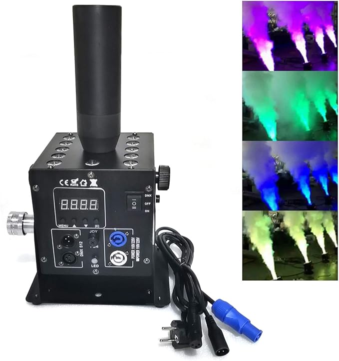 LED CO2 Jet Machine Fogger Smoke Machine, 26-33ft Spray Height, Single Tube Air Column DMX Control for Stage Show DJ Effect, 10''x6''x16''