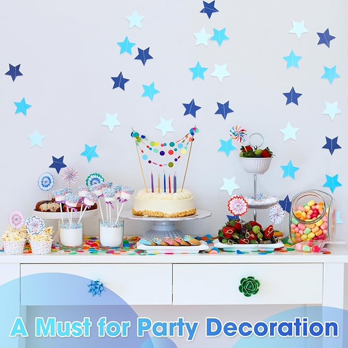 Patelai Glitter Star Garland Banner 2026 Graduation Decor 130 Feet Star Hanging Banner Twinkle Backdrop for Party Birthday Classroom Wedding Supplies(Ocean Blue)