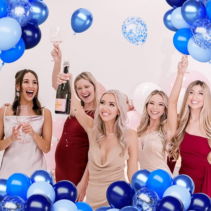 Blue Balloons Set, 65pcs 12 inch Metallic Blue Balloons Navy Blue Blue Confetti Macaron Baby Blue Latex Balloons for Birthday Baby Shower Graduations Party Decorations