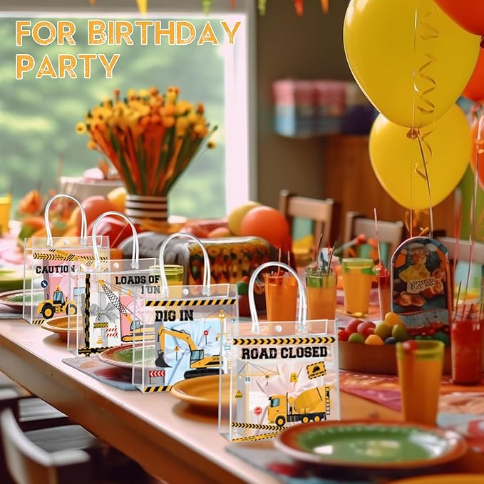 Aliceset 20 Pcs Construction Party Goodie Bags with Handles Construction Themed Party Favors Truck Theme Treat Bags for Birthday Decoration Baby Shower Supplies, 8 x 8 x 3.15 Inch