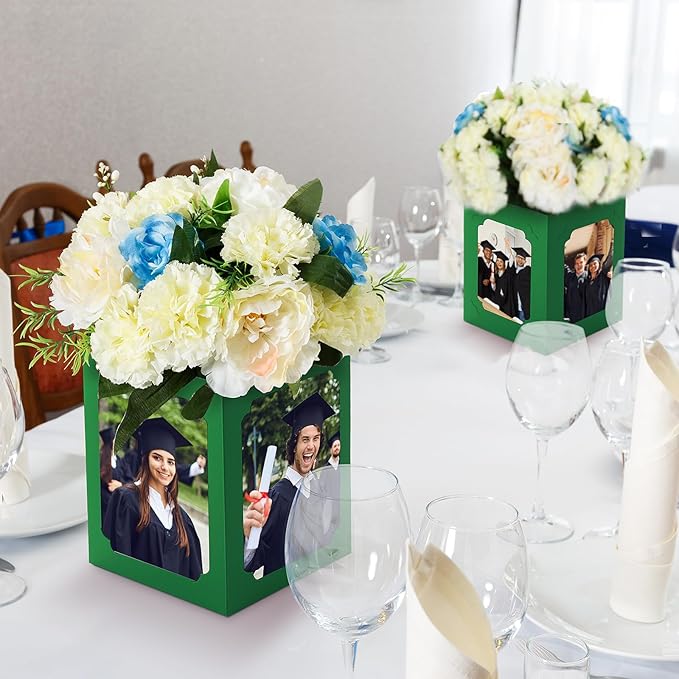 Spiareal 6 Pcs Graduation Box Centerpieces for Table 6/7 Inch Photo Frame Display Congrats Grad Party Favor Gift Picture Table Box Photo Props Frame for Graduation Decoration(Green)