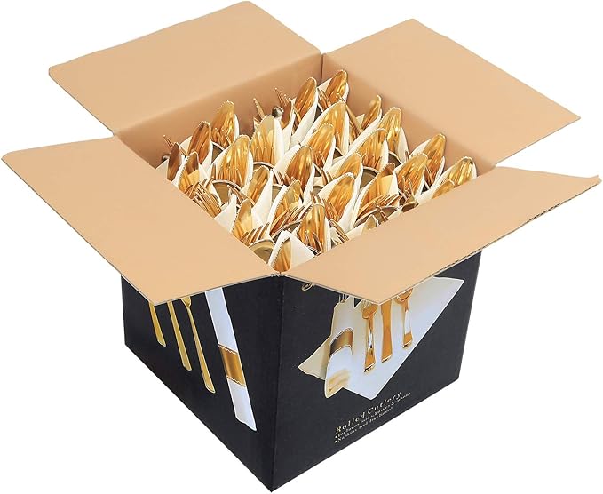 Supernal 30 Pack Pre Rolled Gold Plastic Silverware with Linen Feel Napkins, Heavy Duty Disposable Wrapped Cutlery Set for Weddings, Graduation Parties 2026, Upscale Catering & Events