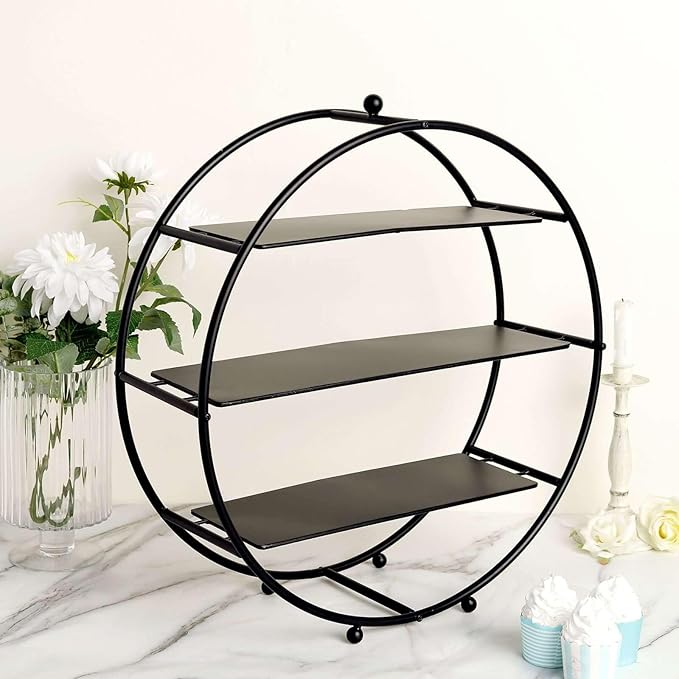 Efavormart 21" Matte Black Metal Tiered Cupcake Stand, 3 Tier Dessert Cupcake Holder Display Stand