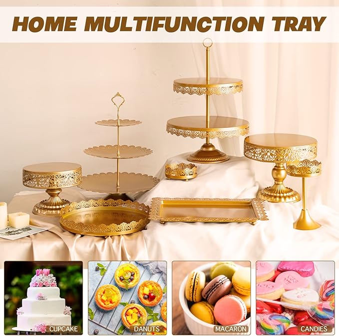 Cake Stand Set-8 Pcs Gold Cake Stand -Dessert Table Display Set-Cake Stands for Dessert Table-Table Decoration Display Tower Plate for Baby Shower, Wedding, Birthday Party, Chrismas Celebration