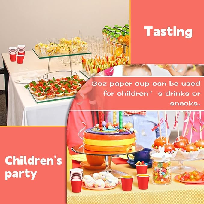 100 Pack 3 oz Paper Cups, Disposable Small Bathroom Cups Red, Mini Disposable Mouthwash Cup, Espresso Cups for Party Travel Picnic BBQ
