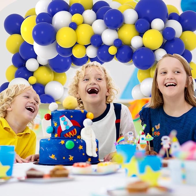 Navy Blue Yellow White Balloon Arch Garland Kit, 122PCS Dark Blue and Yellow Balloons White Balloons for Wedding Retirement Christmas 2025 Graduation Birthday Party Decors