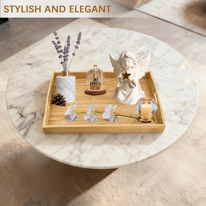 GOLD HONEY Bamboo Serving Tray with Handles Set of 2 - Decorative Wooden Tray for Living Room, Bathroom, Suitable for Used in Bedroom, Kitchen, Coffee Table, Outdoor and Storing - 17x13in, 16x12in