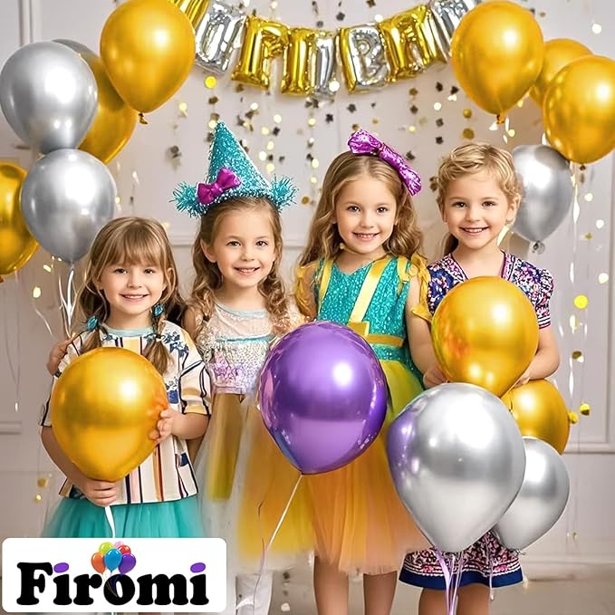 Firomi Metallic Silver Balloons 12-inch 100 Pack Helium Shiny Chrome Silver Thicken Latex Balloon for Wedding Birthday Party Party Balloons (with 3 Ribbons)