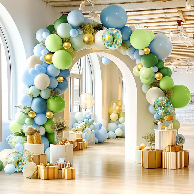 YAOWKY Dusty Blue and Green Balloons Garland Arch Kit,109pcs 18 12 5 Inch Green and Blue Confetti Latex Balloons for Baby Shower, Graduation, Wedding, Bridal Shower, Birthday Party Decorations
