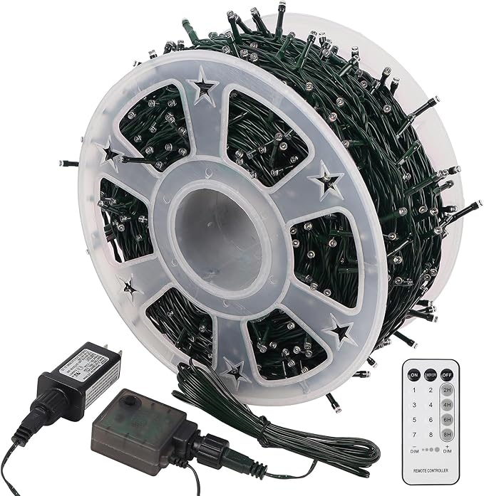 WATERGLIDE 1000 LED Christmas String Lights, 328 FT Green Wire LED Decorative Fairy Lights with Remote & 8 Modes, Waterproof for Outdoor Xmas Holiday Party Garden Wedding Home Decor, Warm White