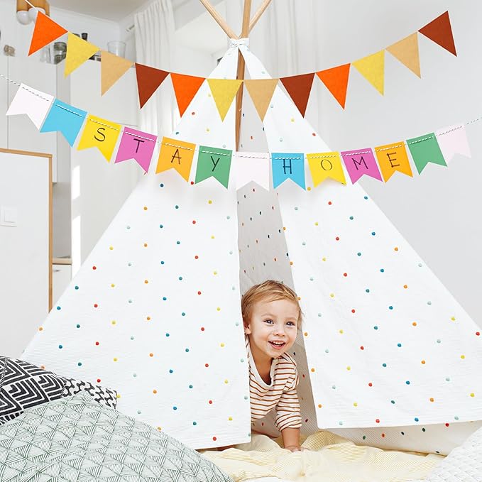 Irenare 9.8 ft Pom Pom Garland Felt Rainbow Garland 2026 Graduation Party Decoration Colorful Pennant Tassel Banner Back to School Birthday Triangle Banner for Classroom School Mantel(Autumn Colors)