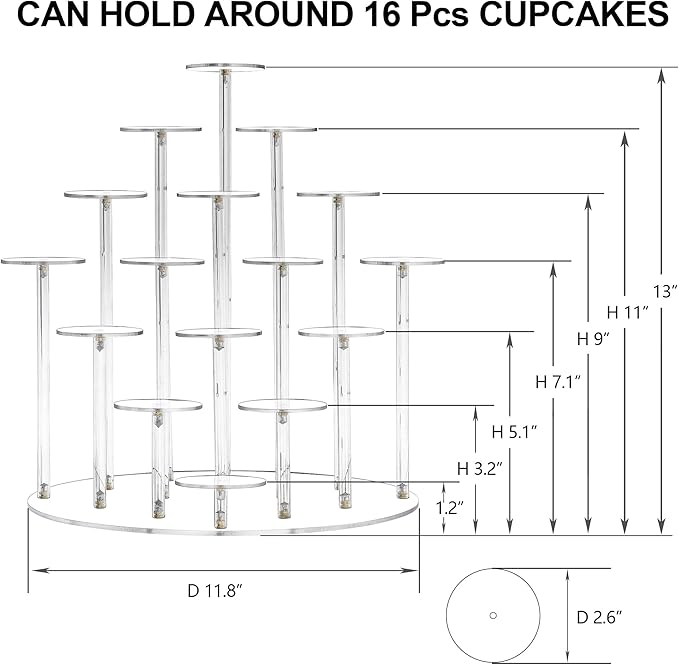 Cupcake Stand for 16 Cupcakes,Ideal Acrylic Cupcake Tower Stand with Yellow Lights,Cupcake Display Stands for Parties, Perfect Cupcake Holder for Dessert Tables.