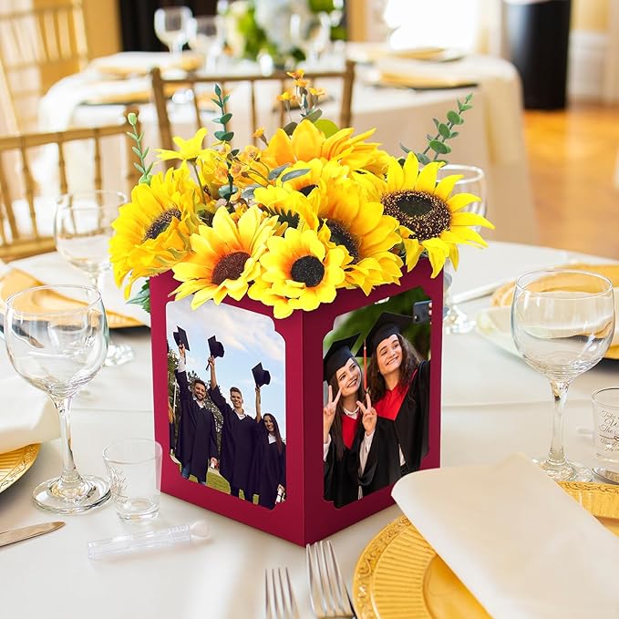 Spiareal 6 Pcs Graduation Box Centerpieces for Table 6/7 Inch Photo Frame Display Congrats Grad Party Favor Gift Picture Table Box Photo Props Frame for Graduation Decoration(Dark Red)