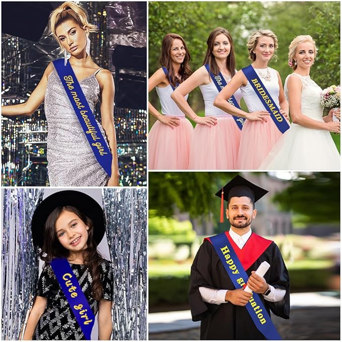 Birthday Sash For Men 4pcs Royal Blue Sashes Homecoming Royalty Sashes Navy Blue Sashes Dark Blue Bachelor Sash for Homecoming, Party Supplies Graduation, Weeding, Beauty Pageant, Make Your Own Sahes