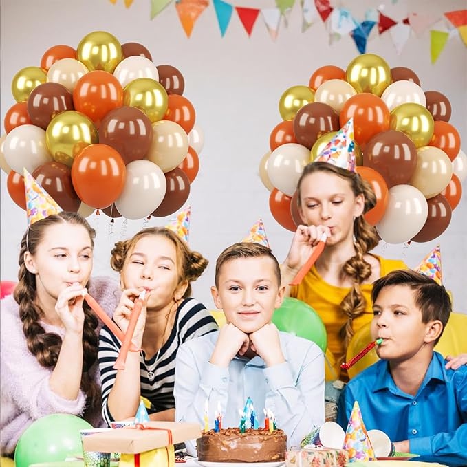 Biapian Orange Brown Balloons, 60 Pcs Burnt Orange and Gold Party Balloons Metallic Gold Retro Ivory White Apricot Tan Coffee Latex Balloon Helium for Birthday Boho Fall Thanksgiving Party Decorations
