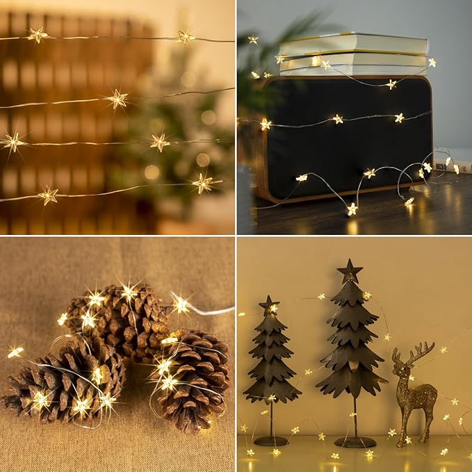 12 Packs 6.6ft 20 LEDs Star Fairy Lights Battery Operated,Mini Star String Lights,Waterproof Twinkle Starry Light for DIY Bottle Table Christmas Ramadan Wedding Halloween Decor,Warm White