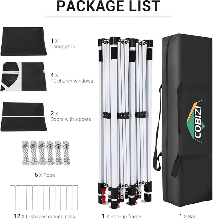 COBIZI 10x20 Pop Up Canopy with 6 Sidewall, Commercial Canopy UPF 50+ Waterproof Outdoor Gazebo with Carry Bag, Tents for Parties with Upgrade Frame, 3 Height Adjustable, Black