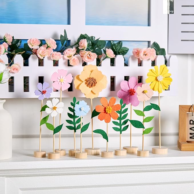 Easy Joy 11PCS Wildflower Party Decorations, Wildflower Centerpieces Wooden Base Pastel Flower Table Decorations for Tables, Birthday Baby Shower Spring Table Decorations for Home Office