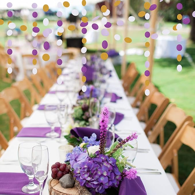 White Purple-Gold Party-Decorations Paper Garland - 52ft Glitter Hanging Streamer Banner,Graduation 2025 Mothers Decor Wedding Baby Shower Birthday Backdrop Bunting Lasting Surprise