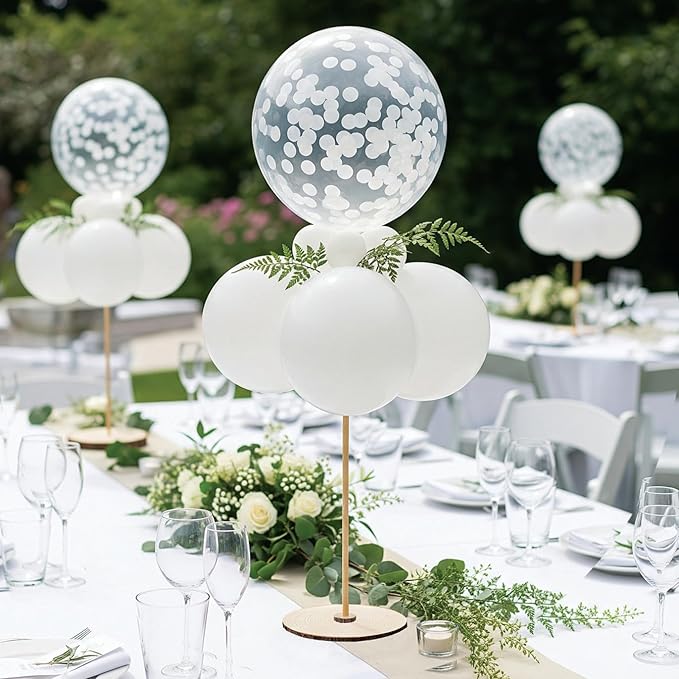 Lightsfever - 6pc Balloon Stand Centerpiece, 15.75 inch Reusable Wood Balloon Tabletop Stand with Sticks and wide Base for Partys, Rustic Wedding Decorations