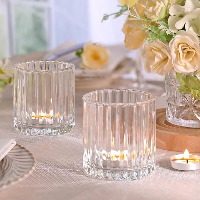 Glass Large Votive Candle Holder Set of 8, Tea Lights Candle Holders for Wedding Table Centerpieces, Boho Decor, Home Dinner Birthday Party Decor, Bridal Shower and Holiday Decorations