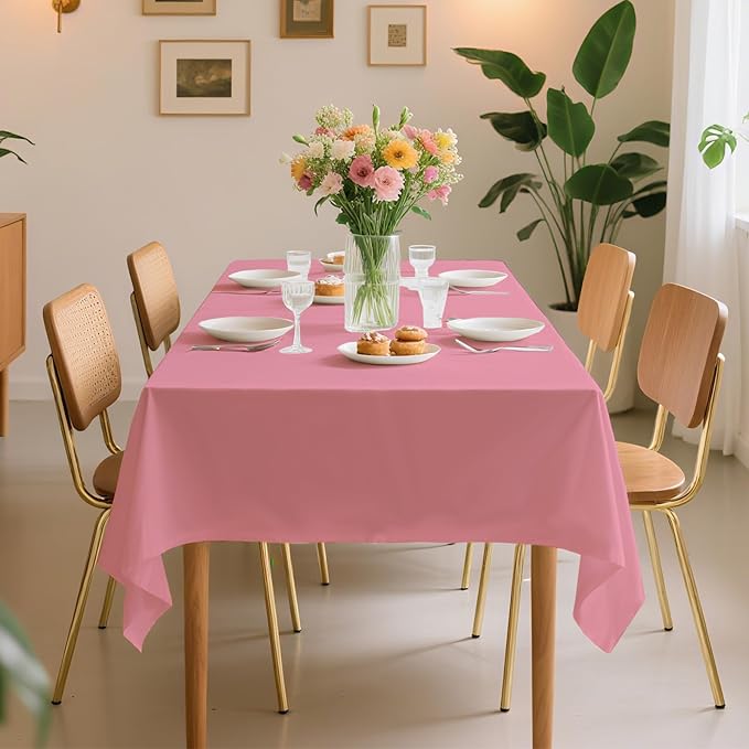 6 Pack Premium Disposable Plastic Tablecloth 54" x 108" Party Table Cloths Disposable for 6 to 8 Foot Tables Indoor or Outdoor Parties Birthdays Weddings Christmas Anniversary Buffet Table (Pink)