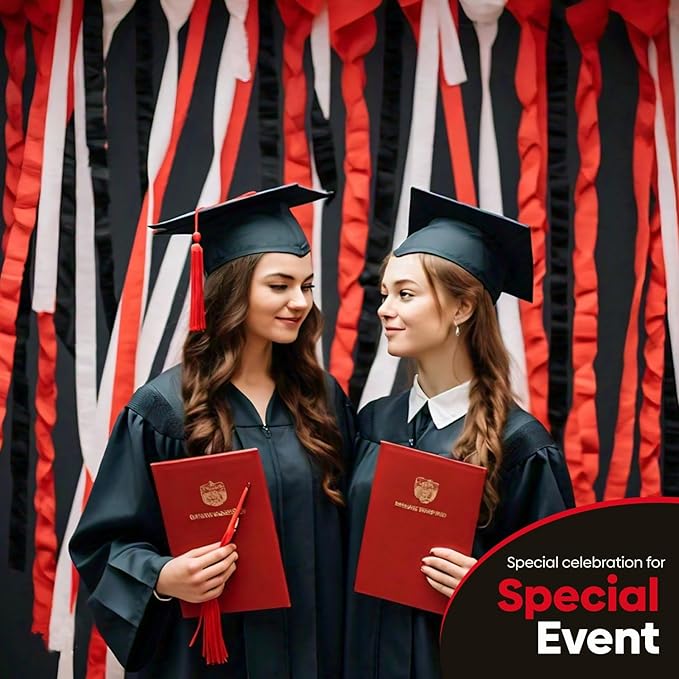 Captain Décor 8 Red Black and White Streamers, 656ft Pack of Crepe Paper for Red Black and White Party Decorations, Bridal Shower and Party Supplies & Birthday Decoration (1.8 inch x 82 ft/Roll)
