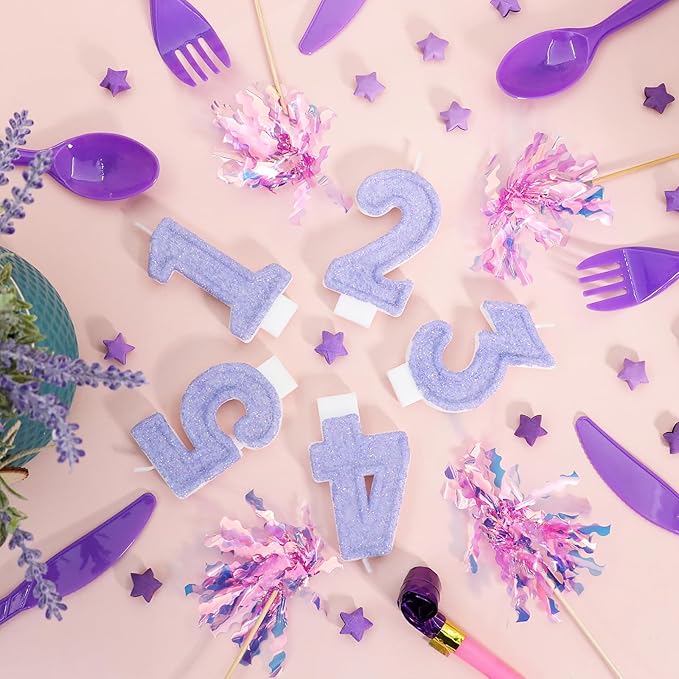 Purple Birthday Candles for Girls - Number 5 Candle Cake Topper for Purple Fairy Birthday Party Decorations