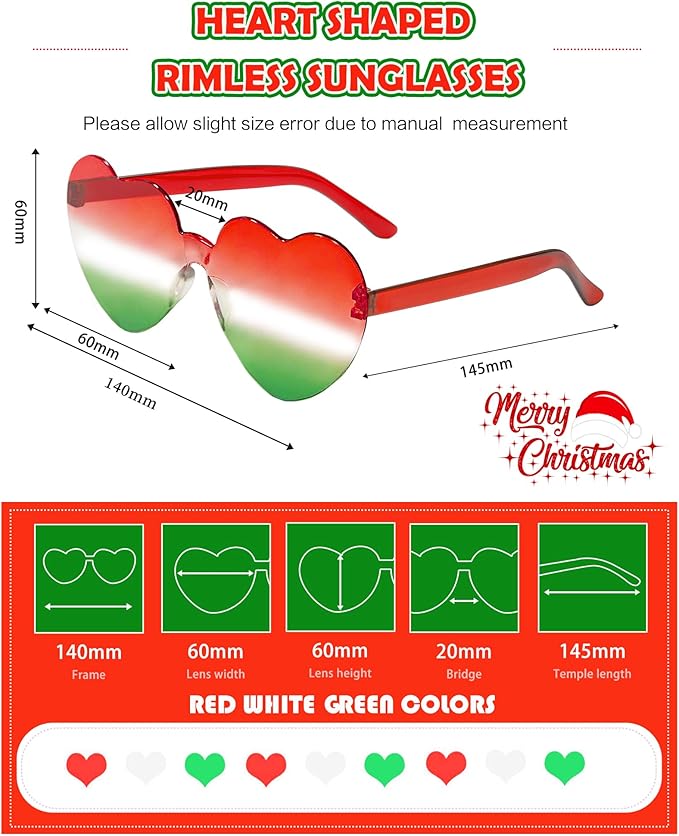 12 Pairs Heart Shaped Sunglasses Candy Color Rimless Fun Heart Glasses for Women Party Favors