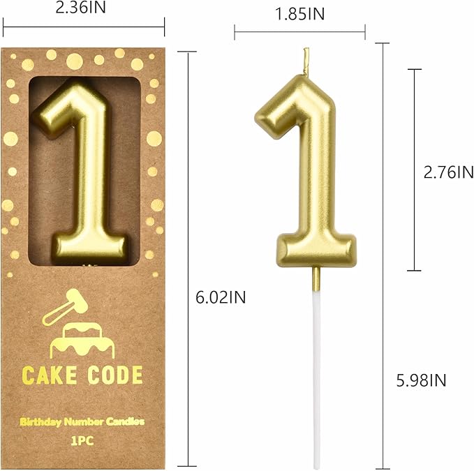 2.76 Inch Classical Gold 1 Number Birthday Candles, Gold Number Candles, Cake Number Candles, Party Celebration