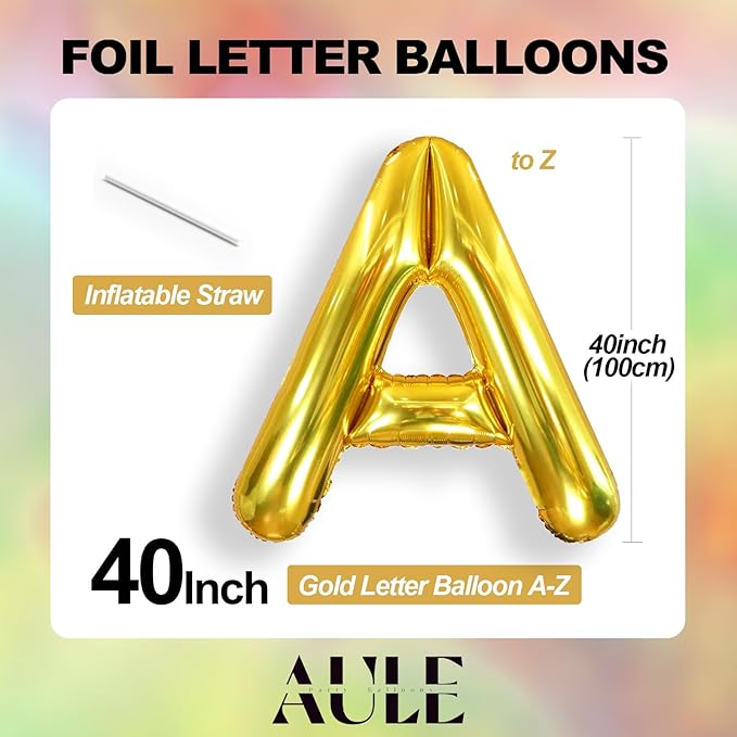 AULE 40 Inch Big Letter Balloon Gold B Large Foil Helium Alphabet Balloons A-Z for Birthday Anniversary Graduation New Year Party Decoration Supplies