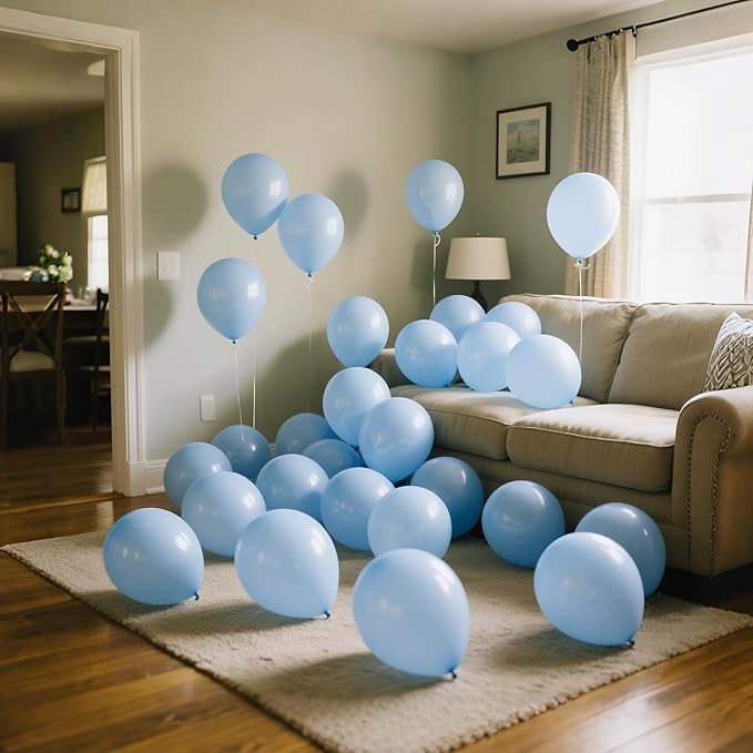 110pcs Pastel Blue Balloon 12 Inch, Pastel Blue Latex Balloons for Birthday Party Baby Shower Wedding(with 2 Ribbons).