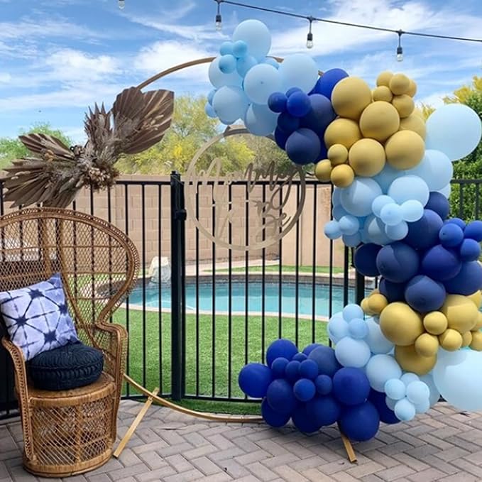 Biapian 60 Pcs Dark Blue Gold Balloons, 12 Inch Latex Balloons for Party Decorations, Unisex Unique Blue Gold Confetti Balloons, Ideal for Birthday, Baby Shower, Wedding, Christening, Event Decoration