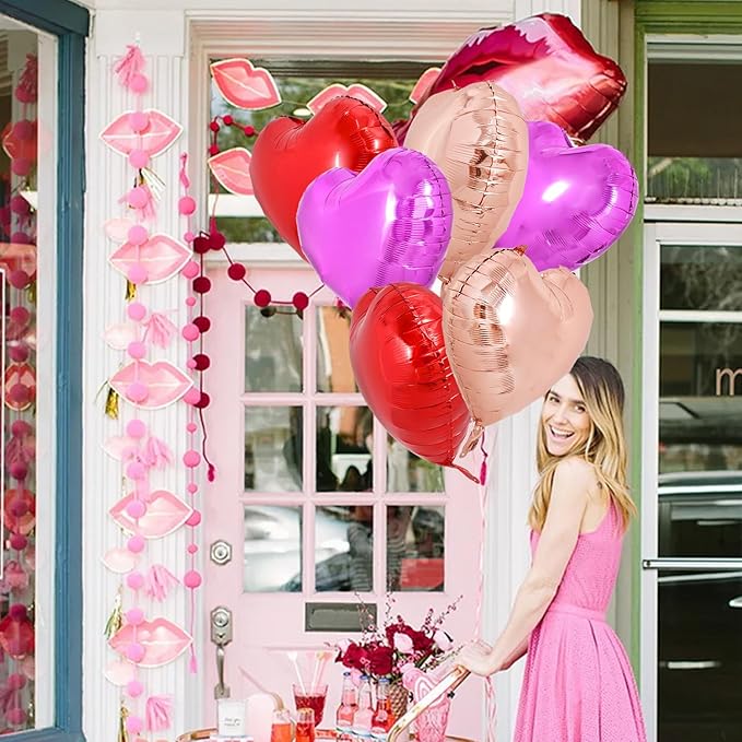 TONIFUL 30Pcs 18 Inch Heart Balloons Red Hot Pink Rose Gold Valentine’s Day Heart Shape Foil Mylar Balloons Decoration for Valentine's Day Wedding Bridal Shower Anniversary Engagement Party Supplies